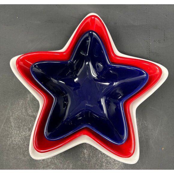 3 PIER 1 STAR SHAPED NESTING SERVING BOWLS Red White Blue Patriotic July 4th HTF - Picture 9 of 15
